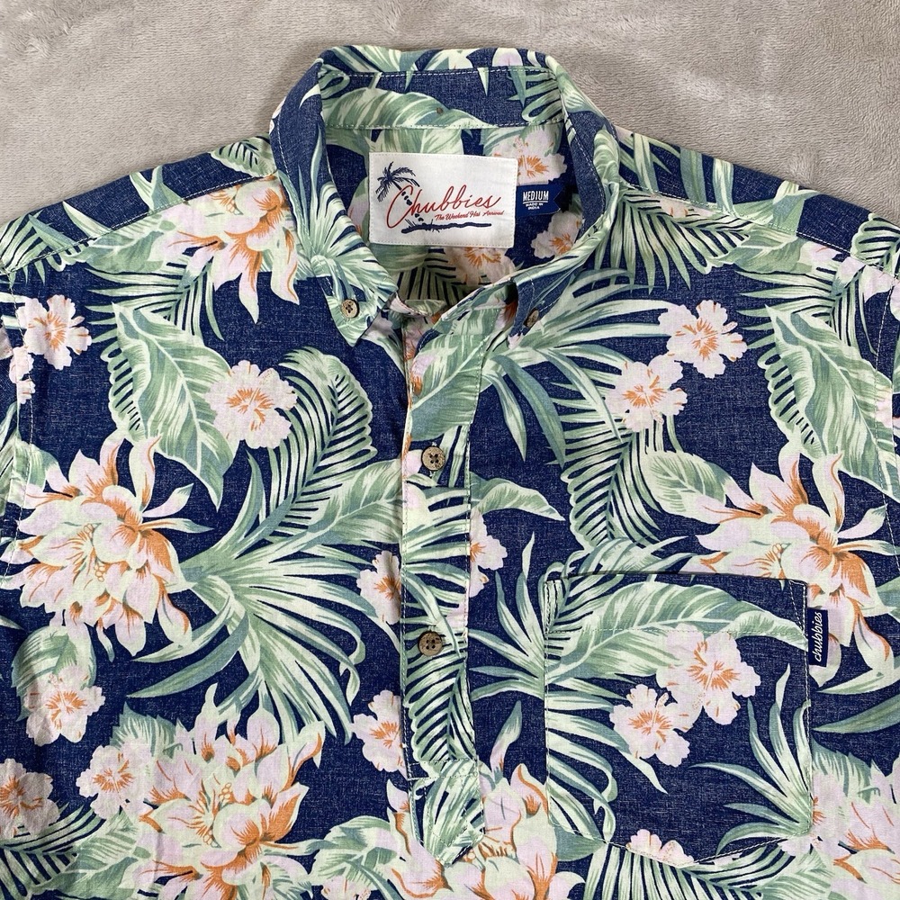 Chubbies Shirt‎ The Resort Wear Friday Men Medium Faded Blue Floral Button Up